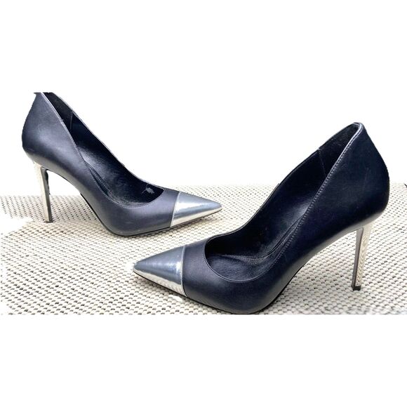 Authentic Michael Kors "Keke" Black Chrome Tip Cap & Chrome Heels 10.5/11 - Picture 2 of 6
